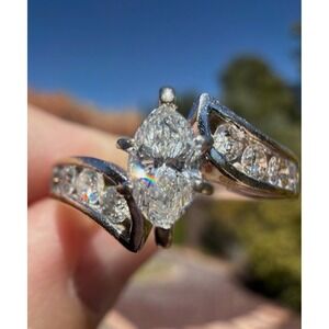 14K Solid Gold 1.10ct ctw Marquise Diamond Bypass Engagement Ring Size 9.5 4.99g